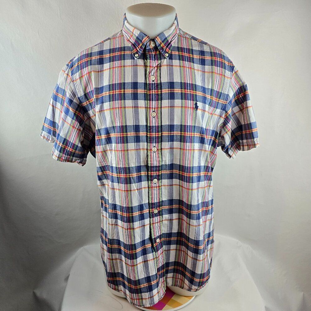Ralph Lauren Shirt Mens XL White Button Down Madras Plaid Colorful Indian Casual
